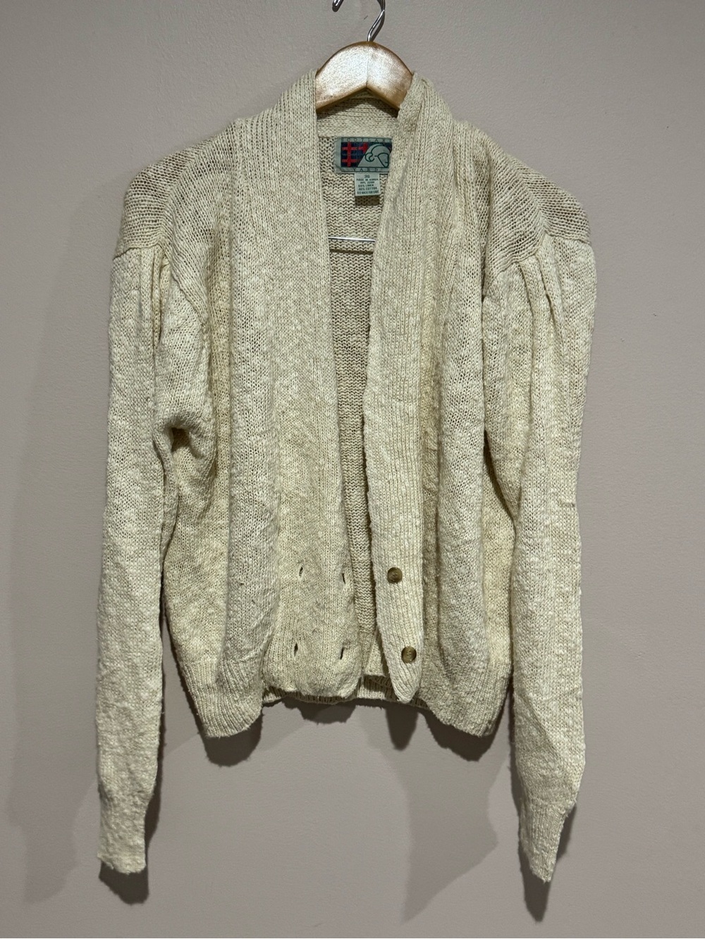 Scotlands Yard Beige Linen Cotton Knit V-Neck Button Cardigan Sweater 36